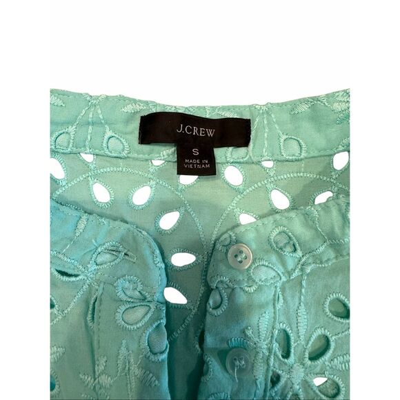 J. Crew Teal eyelet button up top- size s - Picture 7 of 8